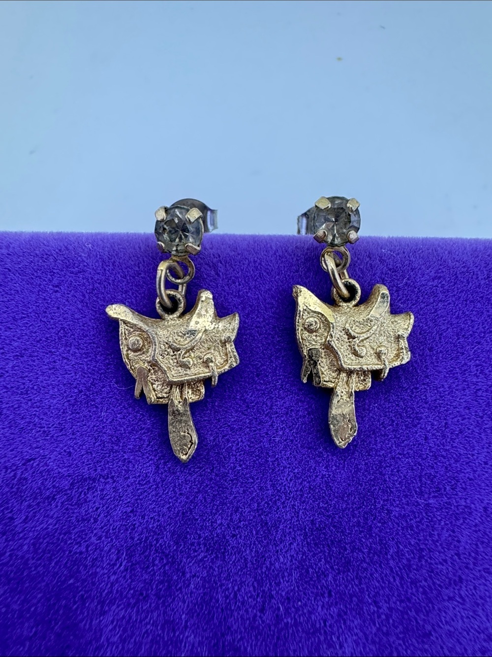💛 Vintage Gold-Tone Rhinestone Saddle Dangle Earrings | Western Rodeo